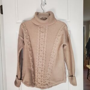 L.L. Bean Beige Cable Knit Turtleneck Sweater